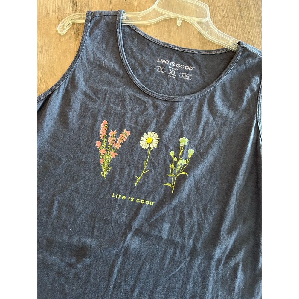 Life is Good Wildflowers Blue Sleeveless Crusher High-Low Tee Tank Size XL